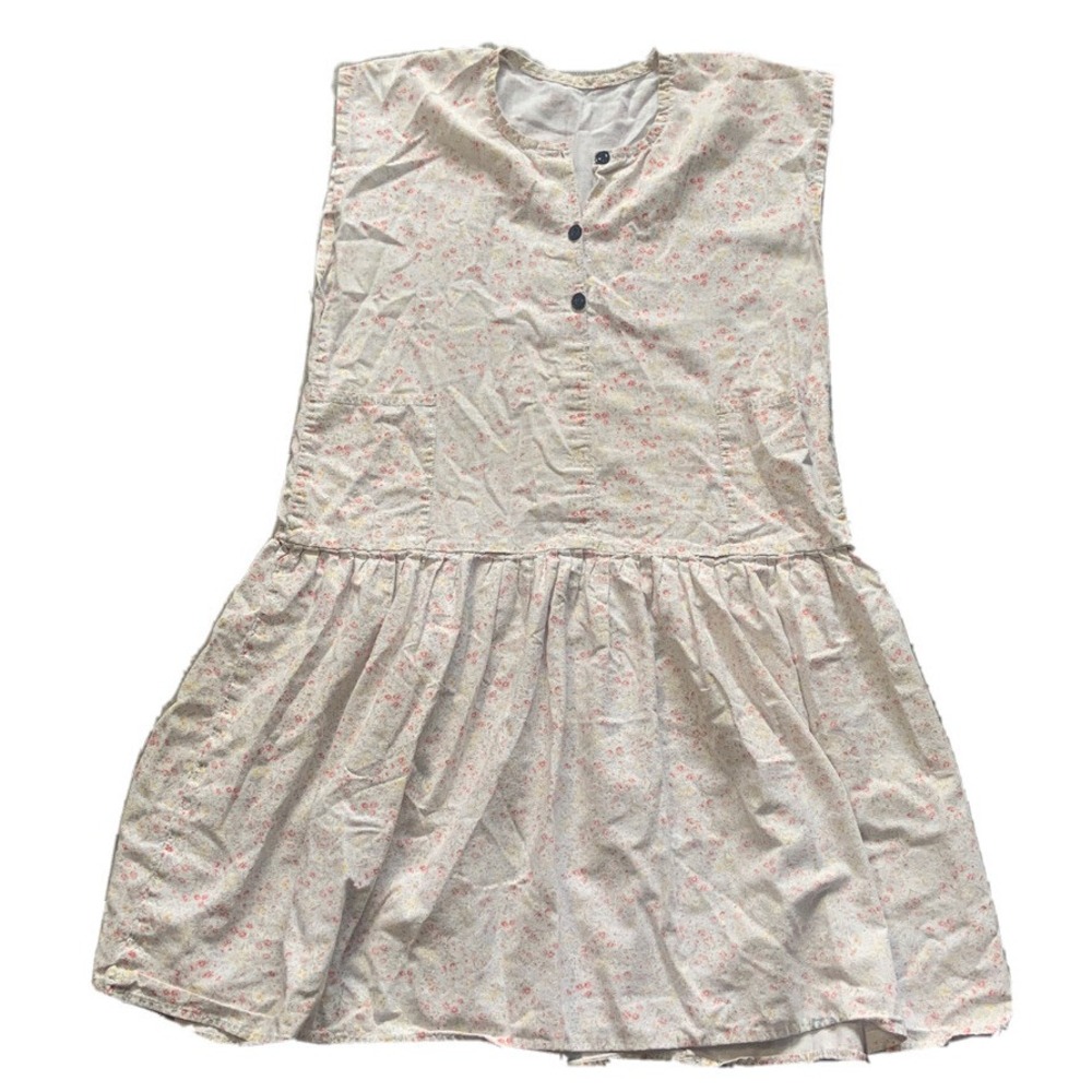 Vintage Floral Sleeveless Drop Waist‎ Dress Pink Yellow Ditsy Print Cottagecore